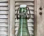 Antieke Franse wijnfles van doorzichtig groen glas met ziel, Ophalen of Verzenden