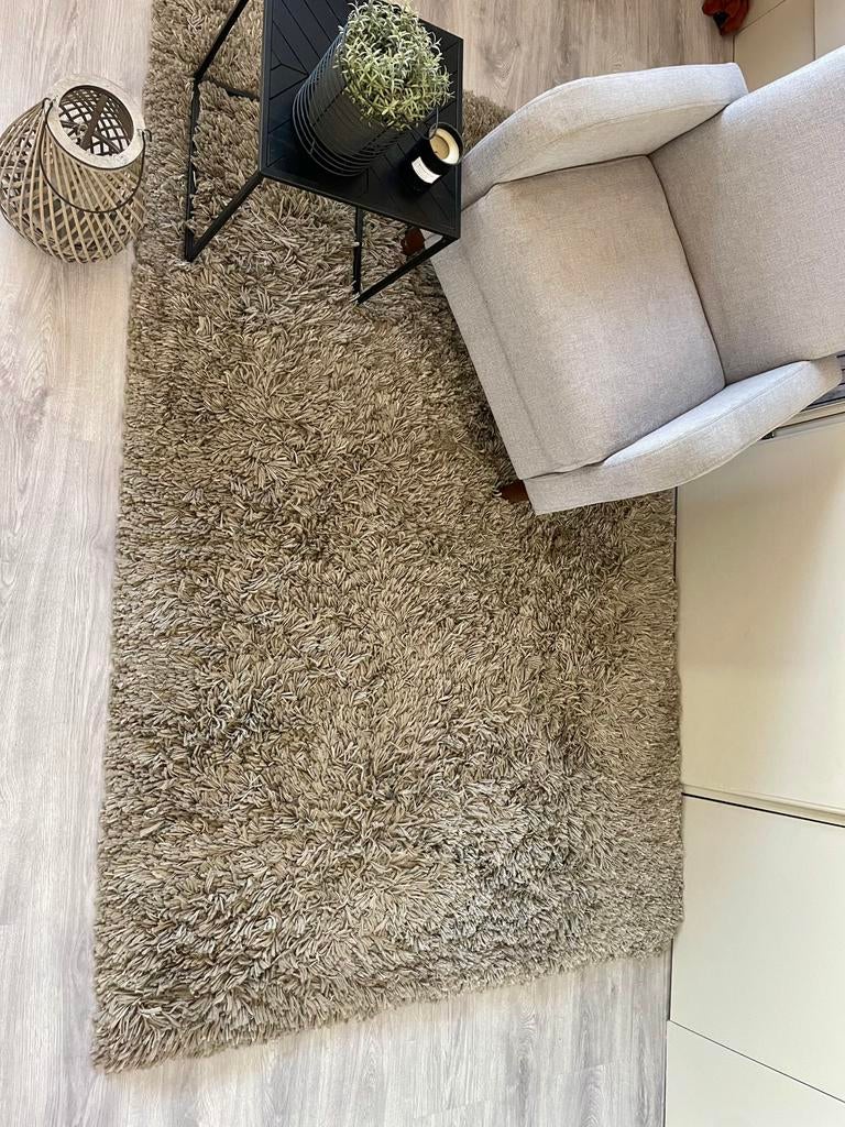 Hoogpolig vloerkleed tapijt lichtgrijs taupe beige, Ophalen, 100 tot 150 cm, Beige, 200 cm of meer