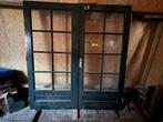 Dubbele hardhouten tuindeuren, terrasdeuren met enkel glas, Ophalen, Gebruikt, 80 tot 100 cm, Buitendeur