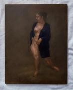 Schilderij van Naakte Vrouw in Blauwe Kamerjas, Ophalen of Verzenden