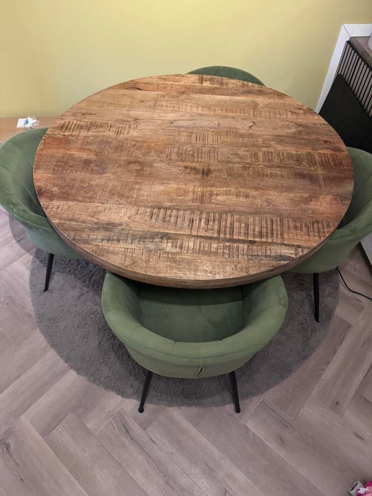 Ronde mango houten eettafel, Huis en Inrichting, Tafels | Eettafels, Ophalen, Zo goed als nieuw, Rond, 100 tot 150 cm
