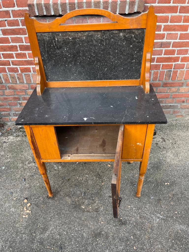 Vintage wastafelmeubel met marmeren blad en spiegel, Antiek en Kunst, Ophalen