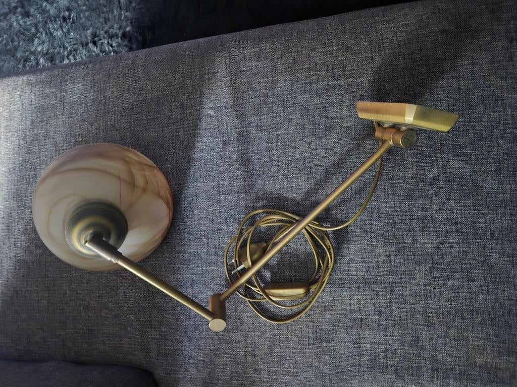Vintage Schemerlamp met Knikarm - Beige en Bronskleurig, Ophalen of Verzenden, Gebruikt, Vintage