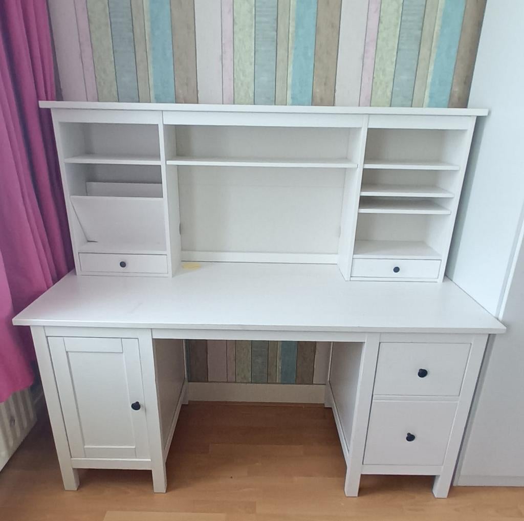 IKEA wit bureau met opzetstuk, Opzetstuk, Hout, Ophalen of Verzenden, Zo goed als nieuw