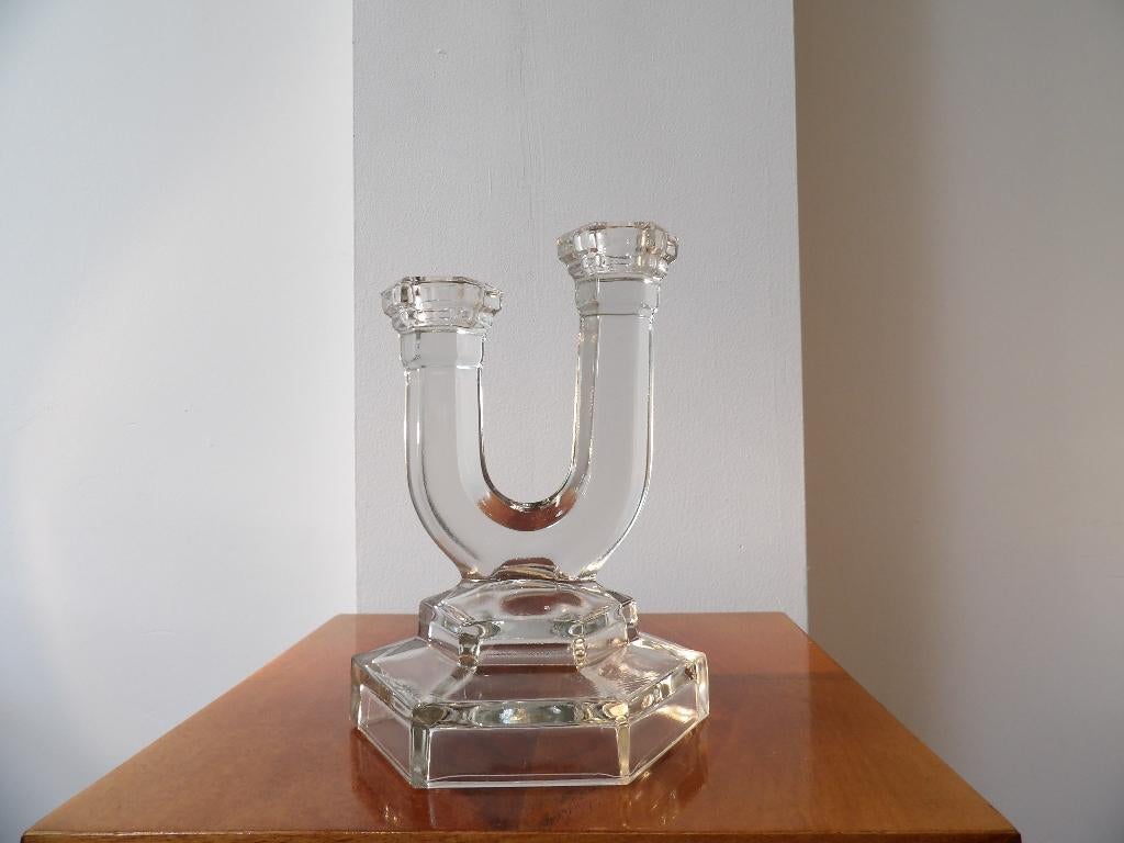 Art Deco Kandelaar Walther, transparant, Antiek en Kunst, Antiek | Kandelaars, Ophalen of Verzenden, Glas