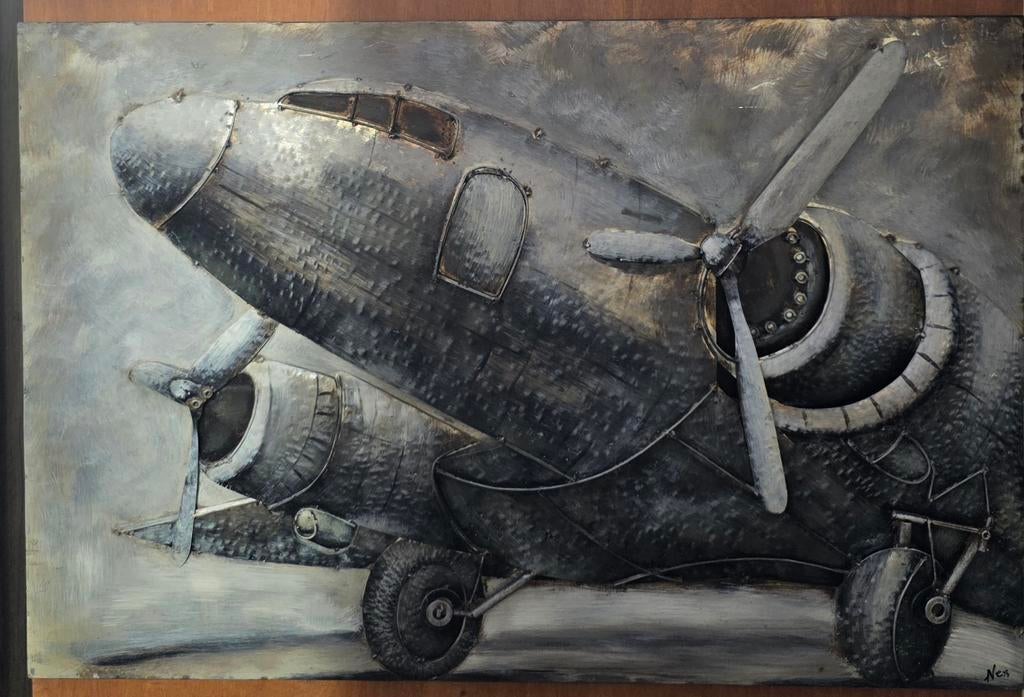 3D metalen vliegtuig schilderij 120x80, Antiek en Kunst, Kunst | Schilderijen | Modern, Ophalen