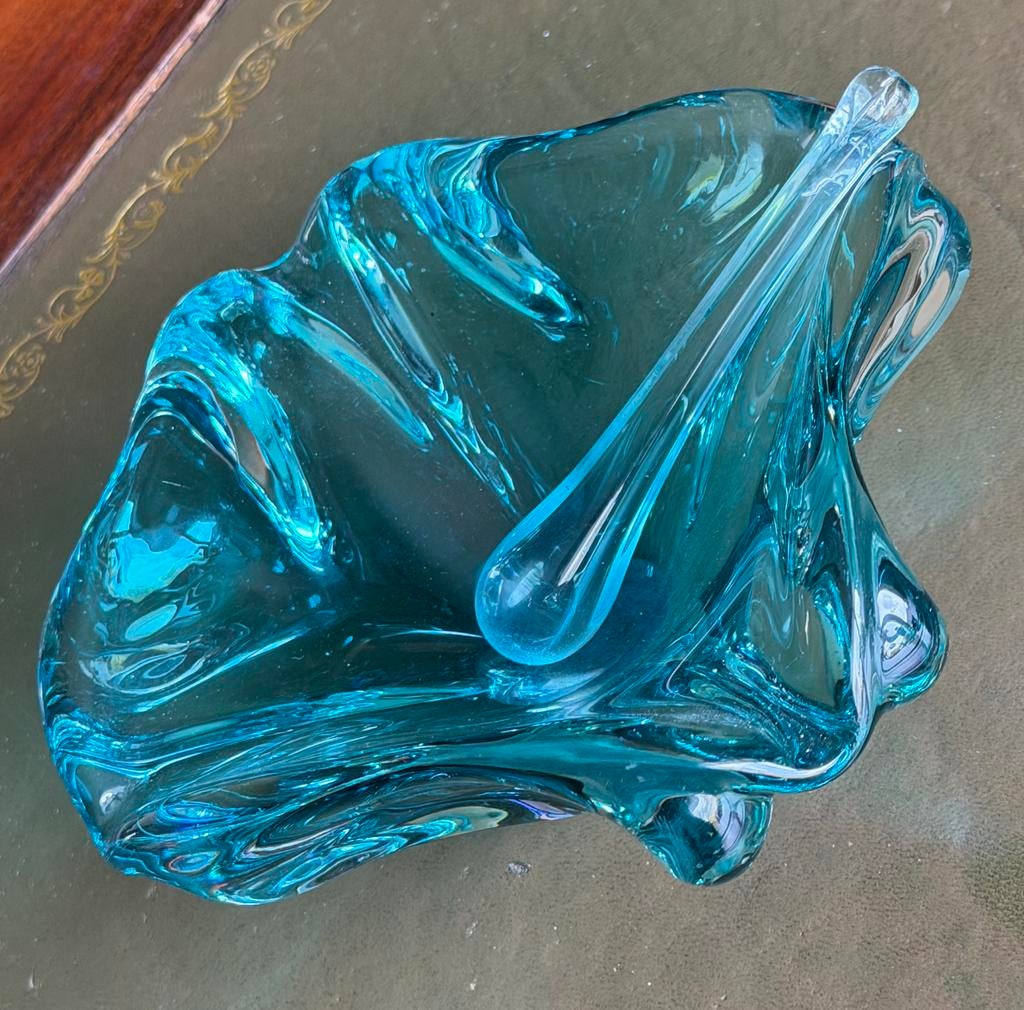 Vintage Murano blauw glazen schaal 7,5cm x 18cm, Verzenden