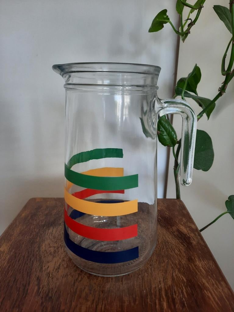 Vintage waterkan strepen retro Italië Covetro, Ophalen of Verzenden, Overige stijlen, Glas, Schaal of Schalen