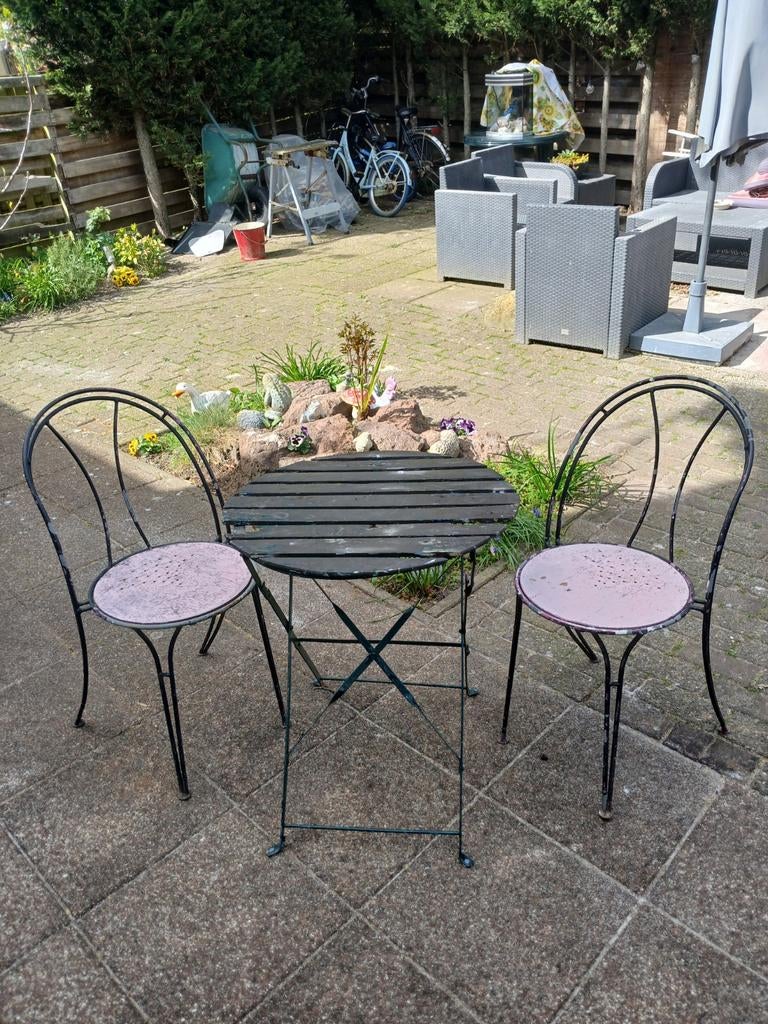 Bistroset, tuinset, balkonset, Opknapper, Koopje, Tuin en Terras, Tuinsets en Loungesets, Ophalen, Gebruikt, Hout, 2 zitplaatsen