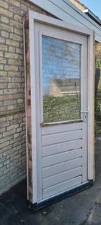 Gebruikte buitendeur met glas en houten panelen, Ophalen, Gebruikt, 80 tot 100 cm, Buitendeur