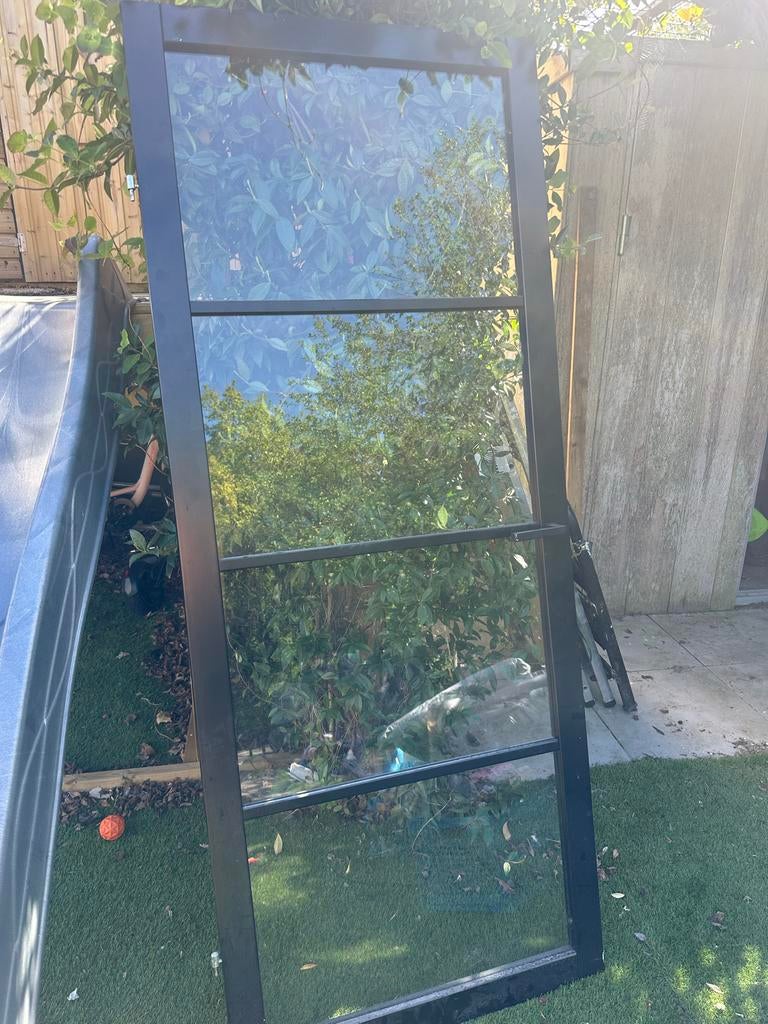 Zwarte houten steel look binnendeur met glas, Doe-het-zelf en Verbouw, Deuren en Horren, Ophalen, Gebruikt, 80 tot 100 cm, Binnendeur