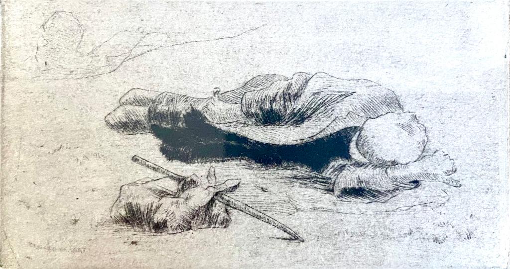 Kleine Ets slapende vagabond Hendrik de Laat, Dagelijks leven, Ets, Ophalen of Verzenden, Gesigneerd