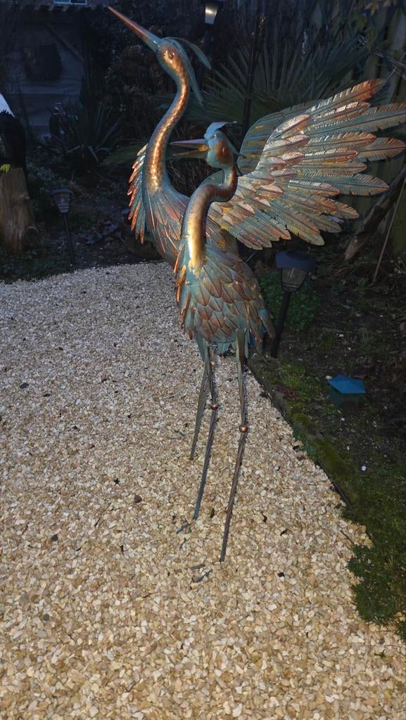 2 metalen kraanvogels, Tuin en Terras, Tuinbeelden, Ophalen of Verzenden, Nieuw, Metaal