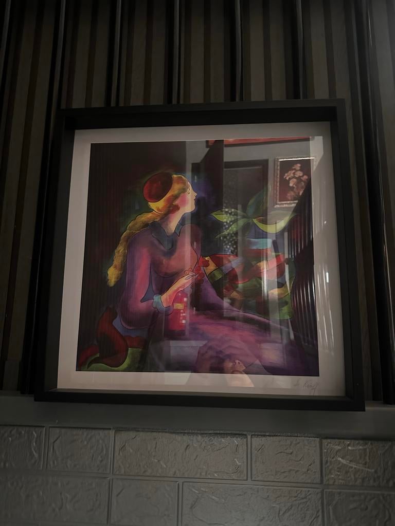 Schilderij met vrouw in paarse kleding, Antiek en Kunst, Ophalen