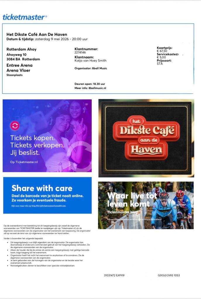 Ticket Het Dikste Café Aan De Haven🍻 – Rotterdam Ahoy, Tickets en Kaartjes, Eén persoon, Mei, Levenslied