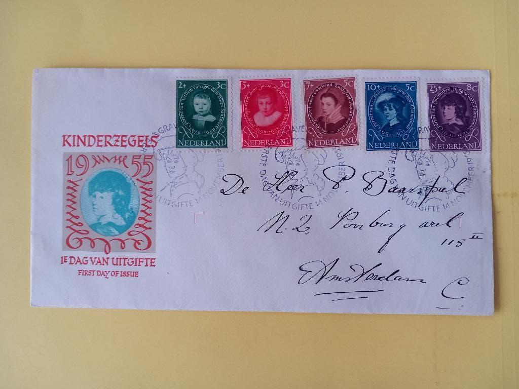 1955 Zomerzegels FDC E24 met gesloten klep e1, Postzegels en Munten, Verzenden, Beschreven, Nederland