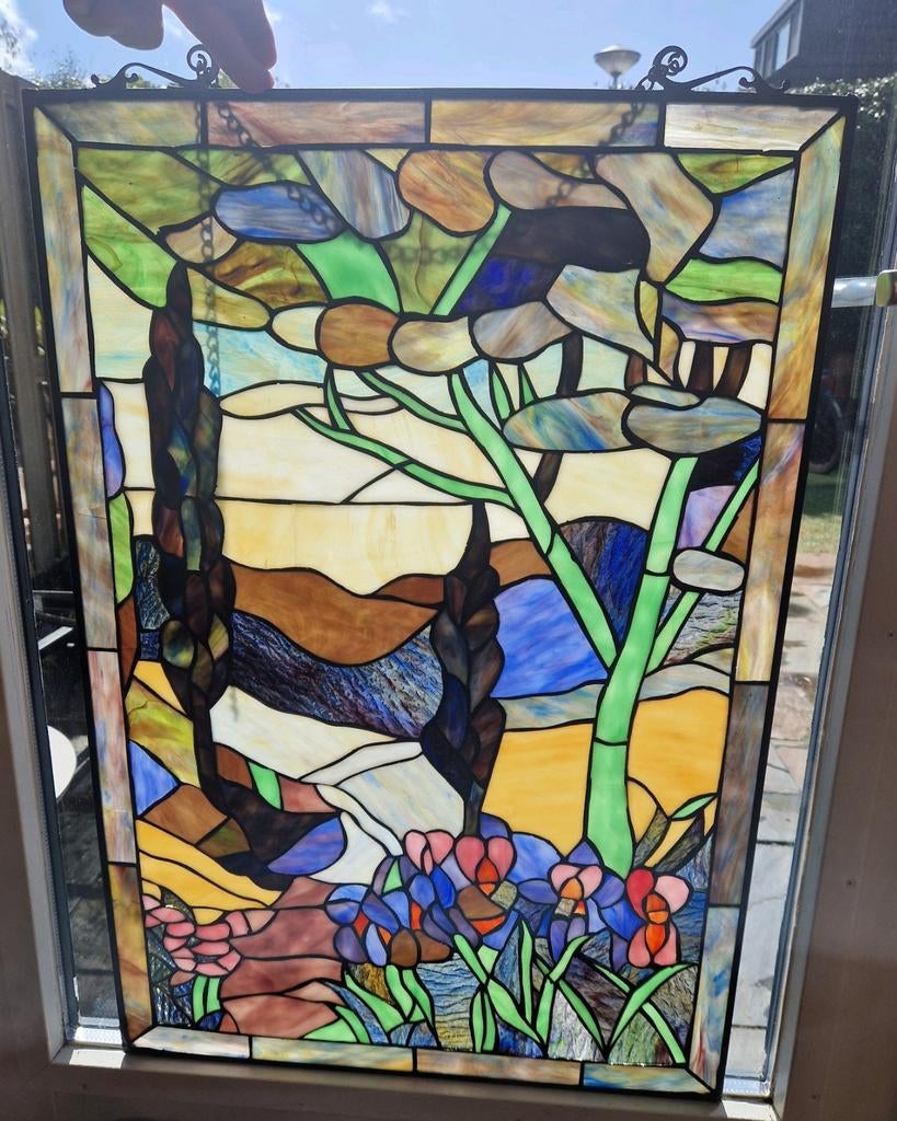 Tiffany glas-in-loodpaneel Art Nouveau, Antiek en Kunst, Antiek | Glas en Kristal, Ophalen