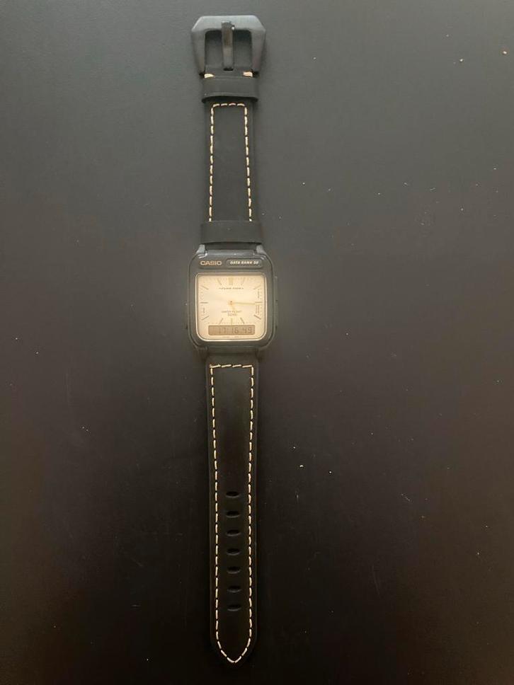 Casio Data Bank Horloge jaren ‘80, Sieraden, Tassen en Uiterlijk, Horloges | Heren, Gebruikt, Polshorloge, Casio, Kunststof, Leer