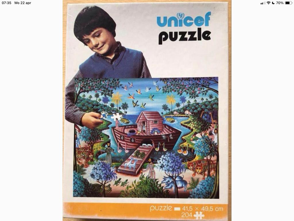 Vintage Unicef puzzel Noah’s Ark - ZGAN, Ophalen of Verzenden, Minder dan 500 stukjes, Zo goed als nieuw, Legpuzzel