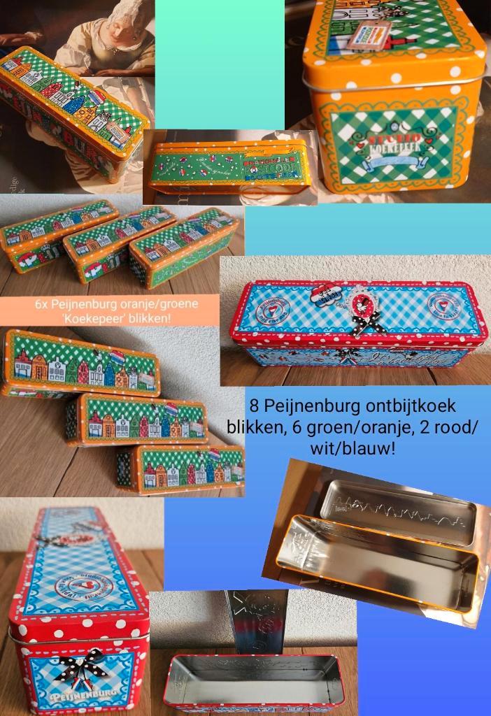 PEIJNENBURG koekblikken: 6x oranje/2x rood-wit-blauw/1x rood, Verzamelen, Blikken, Nieuw, Koek(jes), Overige merken, Ophalen of Verzenden