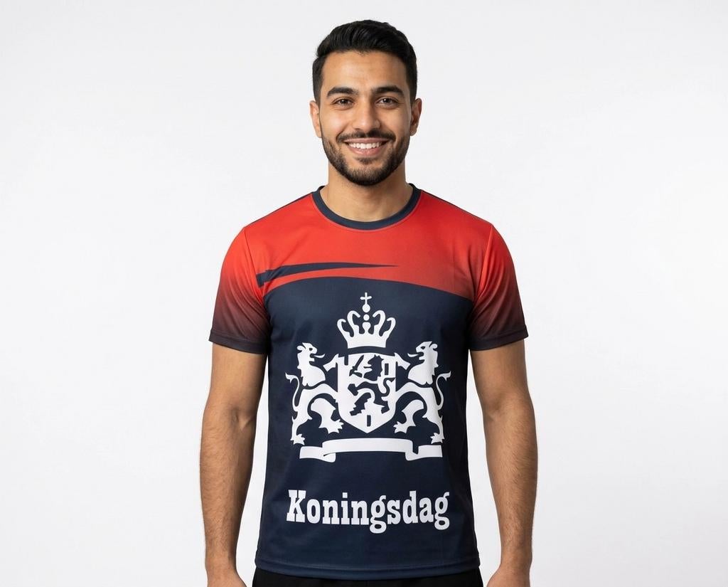 Koningsdag T-shirt - Oranje/Zwart met Rijkswapen, Onbekend, Oranje, Ophalen of Verzenden, Maat 56/58 (XL)
