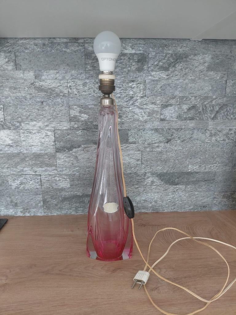 Val Saint Lambert tafellamp kristal roze XXL 45 cm, Ophalen of Verzenden