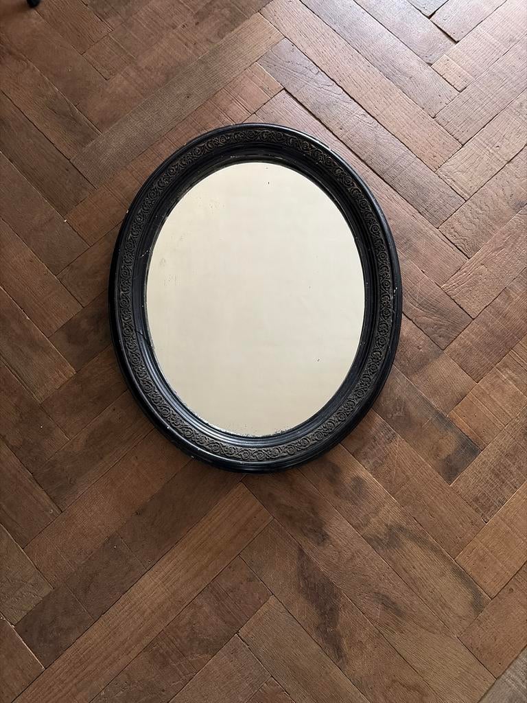 Ovale spiegel met zwarte lijst, Verzenden, Rond, Minder dan 50 cm, Minder dan 100 cm