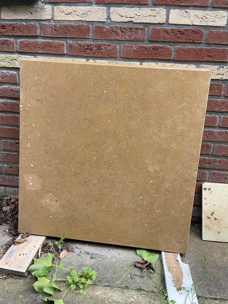Tafelbladen van Franse zandsteen 70x70 cm met fossielen, Ophalen, Overige materialen, Gebruikt, 50 tot 100 cm