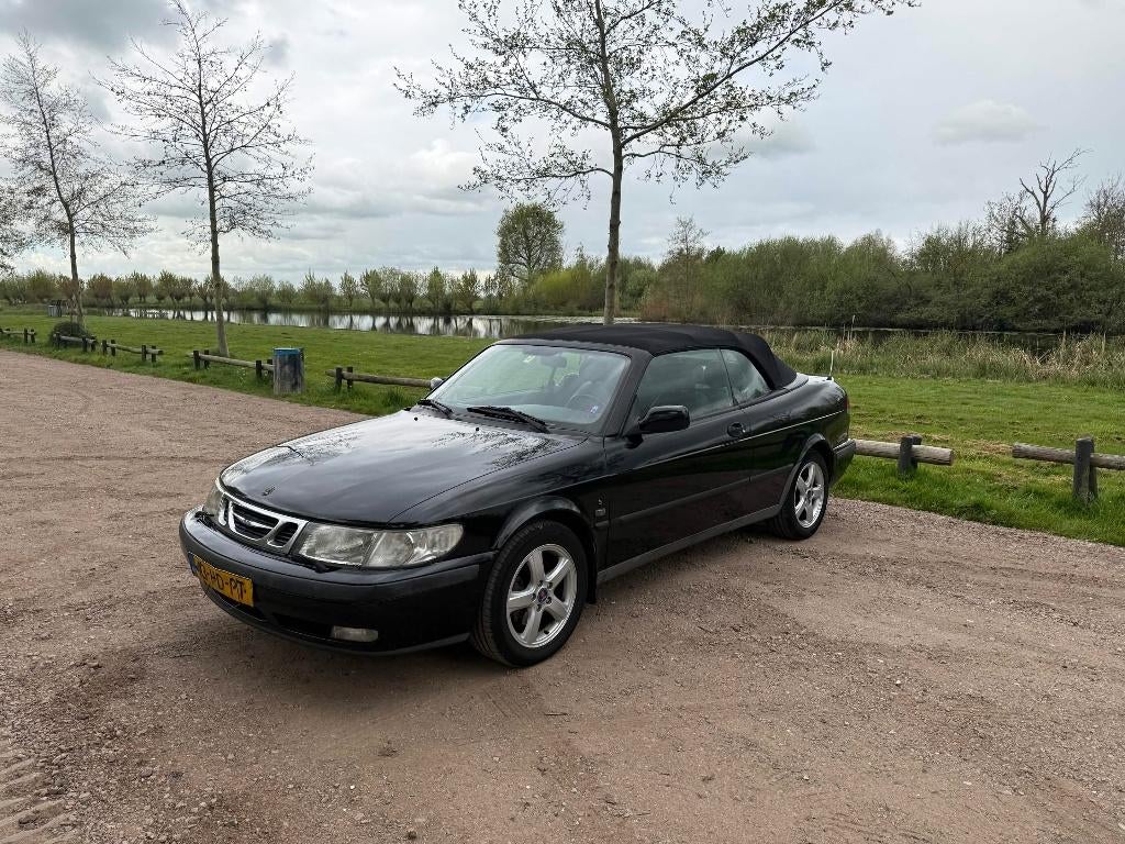 Saab 9-3 2.0 T Cabrio LPG Zwart 2001, Auto's, Saab, Voorwielaandrijving, 1416 kg, 4 cilinders, Cabriolet