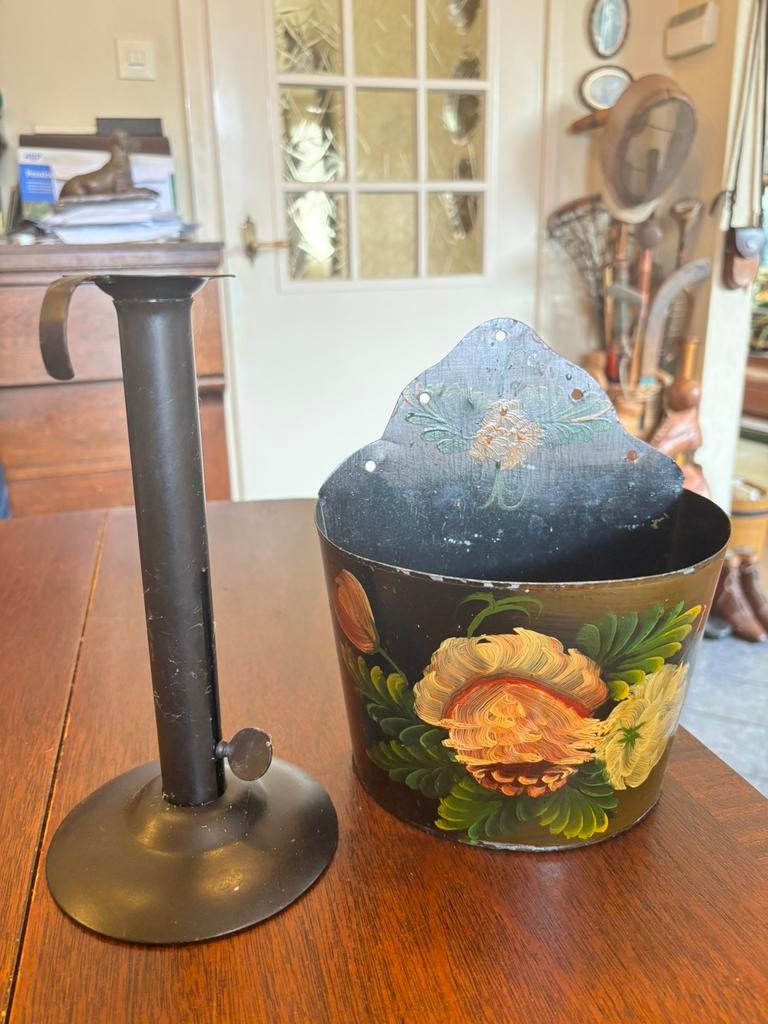 Volkskunst oude zinken afvalcontainer 15€, Antiek en Kunst, Ophalen of Verzenden