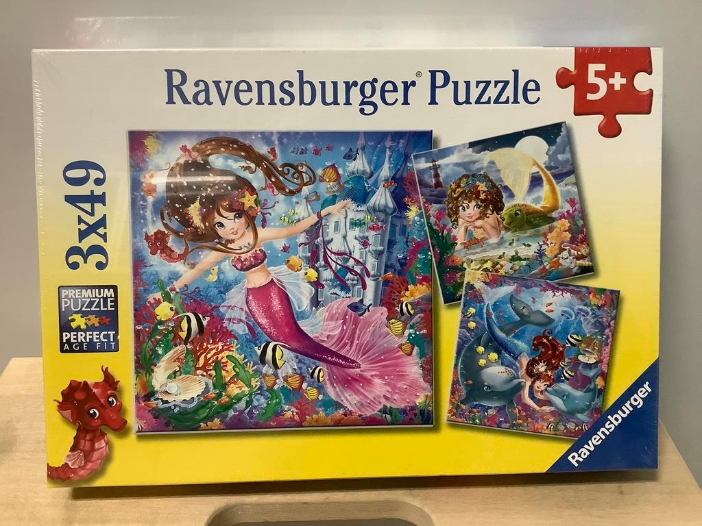 Top Puzzel cadeau zeemeermin 3x 49 onderwater wereld dolfijn, Ophalen of Verzenden, 10 tot 50 stukjes, Nieuw, 2 tot 4 jaar