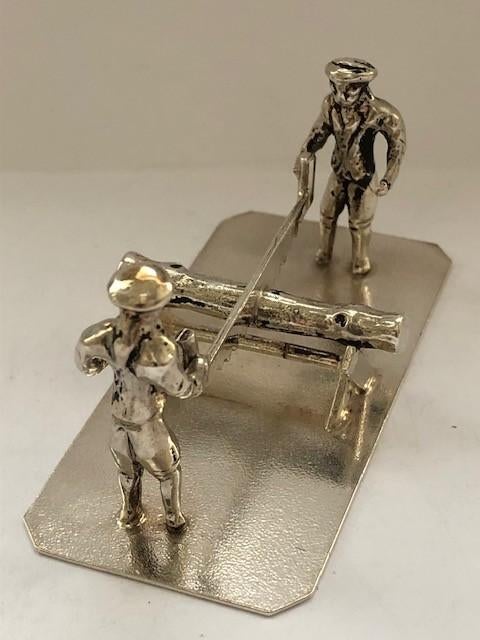 Zilveren miniatuur houtzagers, H. Looren de Jong, Antiek en Kunst, Verzenden, Zilver
