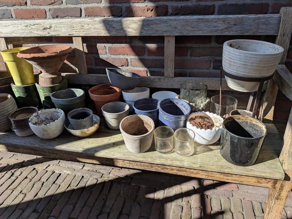 C.A. 40 bloempotten bloembakken steen porselein, Tuin en Terras, Ophalen, Steen, Gebruikt, Minder dan 30 cm