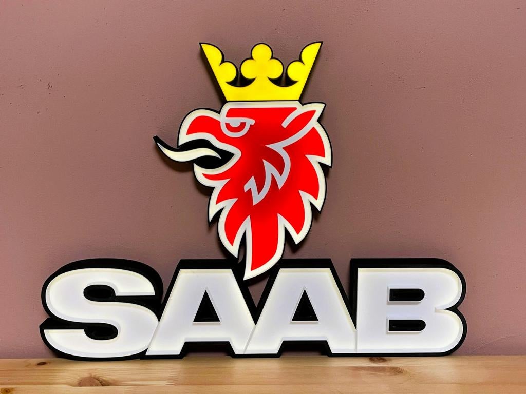 Saab reclamebak met LED verlichting, Verzamelen, Ophalen of Verzenden, Nieuw, Lichtbak of (neon) lamp