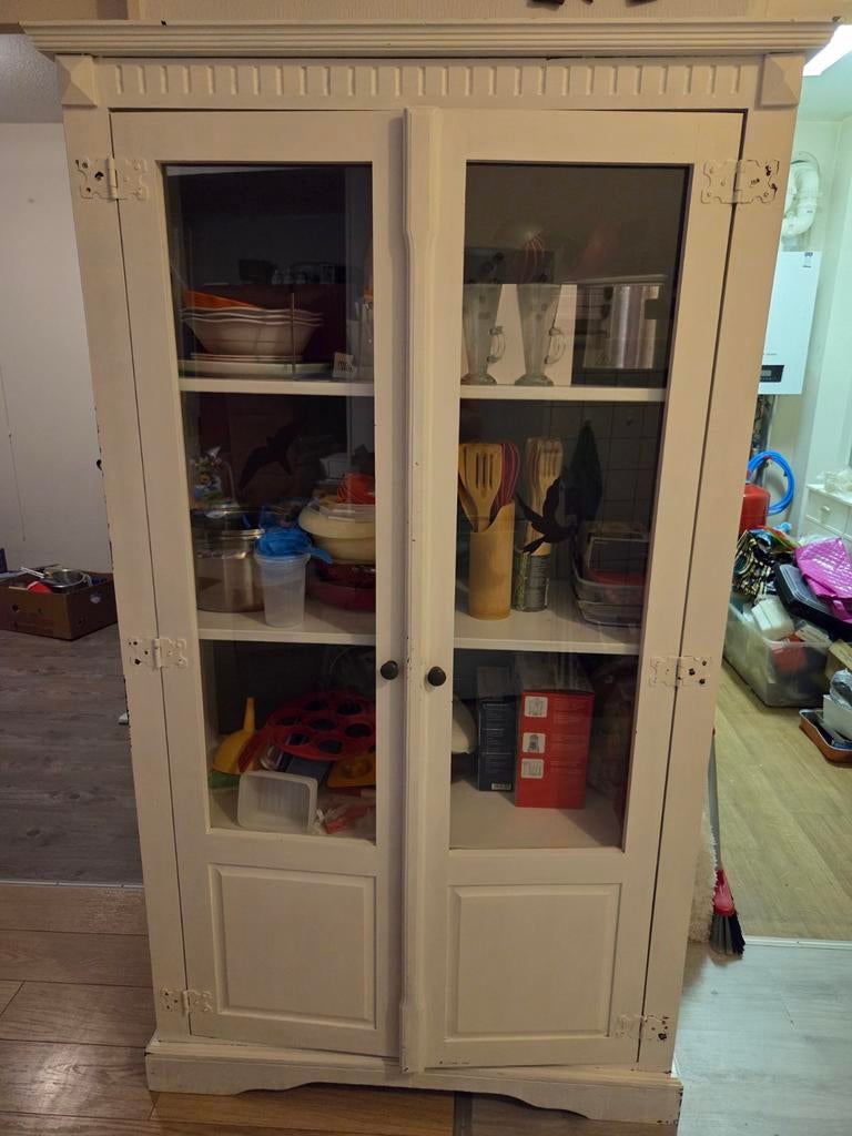 Karakteristieke grenen vitrinekast, Ophalen, 100 tot 150 cm, Grenenhout, Landelijk