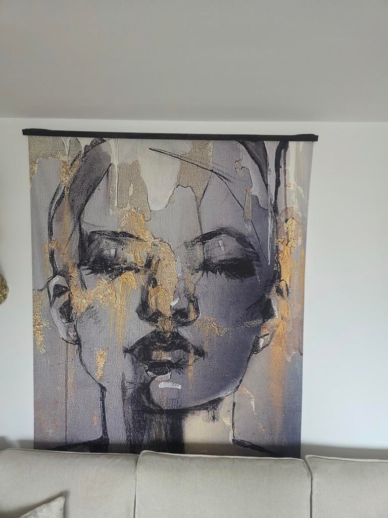 Wandkleed vrouw met gouden tinten 140x170 cm, Meerkleurig, Ophalen of Verzenden, Zo goed als nieuw, Modern