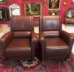 2 Fauteuils leren stoelen klassiek vintage roodbruin, Ophalen, Gebruikt, 50 tot 75 cm, Leer