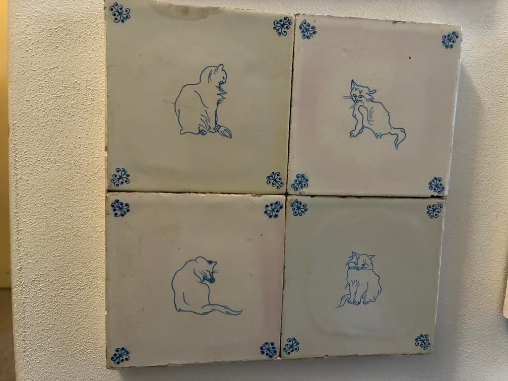 4 antieke tegels 13x13 cm uit 1906, Ophalen of Verzenden