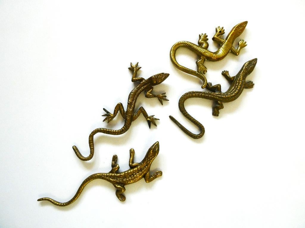 4 Decoratieve messing hagedissen / salamanders, Ophalen of Verzenden