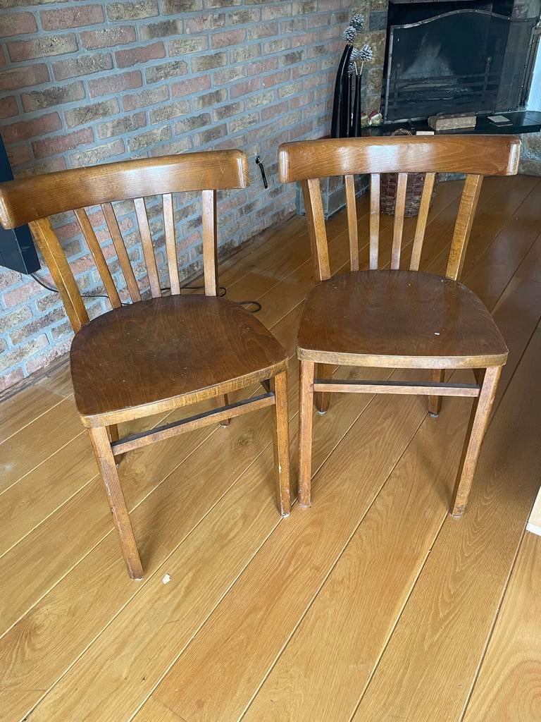 Twee houten café stoelen, Huis en Inrichting, Stoelen, Ophalen, Gebruikt, Twee, Bruin