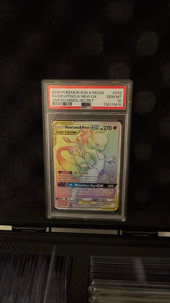 Mewtwo & Mew GX (Rainbow Rare) PSA 10, Ophalen of Verzenden, Nieuw, Losse kaart, Foil