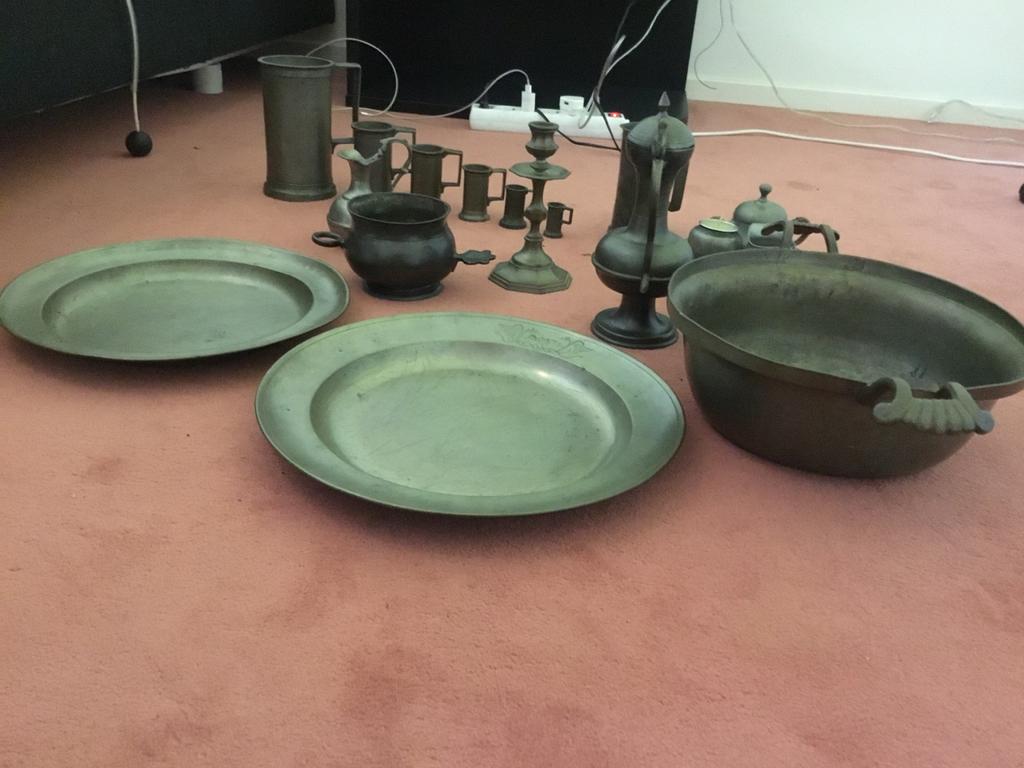 Tinnen set: diverse objecten, Antiek en Kunst, Antiek | Tin, Ophalen