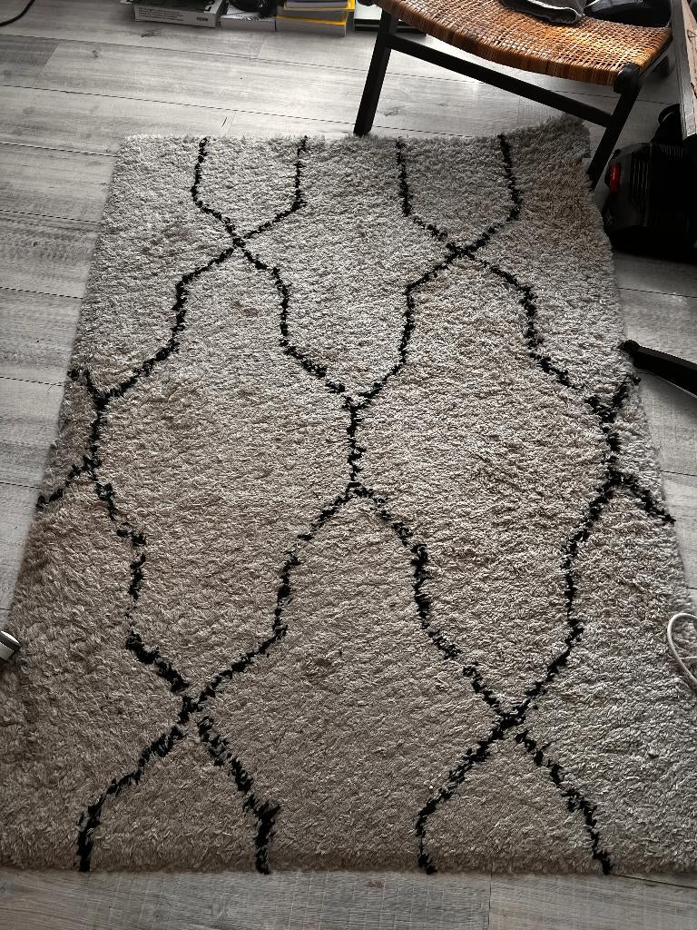 IKEA Vindum vloerkleed hoogpolig 170x240 beige zwart, Ophalen, Gebruikt, Beige, 150 tot 200 cm