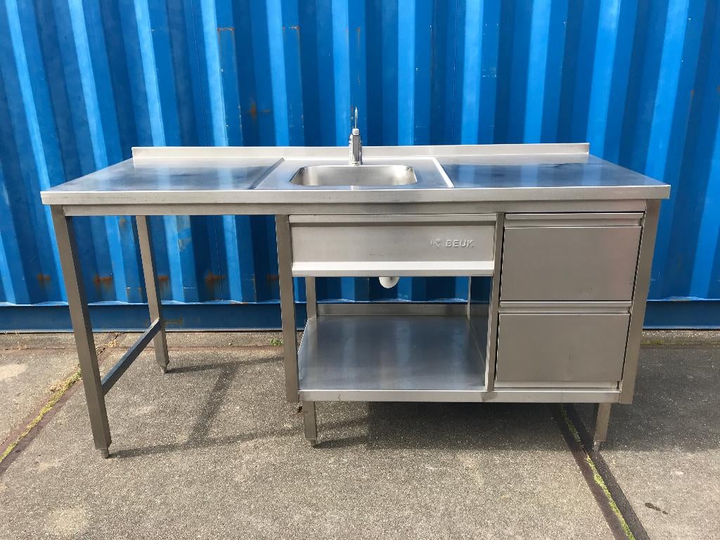 RVS Buitenkeuken spoelbak meubel + lades + BBQ Egg ruimte, Tuin en Terras, Buitenkeukens, Ophalen, Gebruikt, Gas