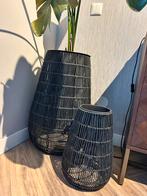 Set van 2 zwarte rotan bloempotten, 25 tot 40 cm, Overige materialen, Rond, Binnen