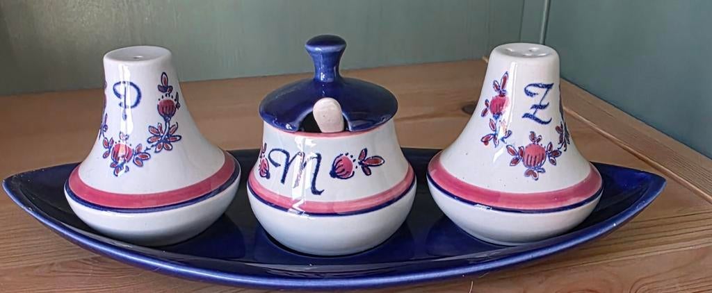 Vintage Zout- en Peperstel met Mosterdpotje van Zenith, Huis en Inrichting, Keuken | Servies, Keramiek, Ophalen of Verzenden, Overige stijlen