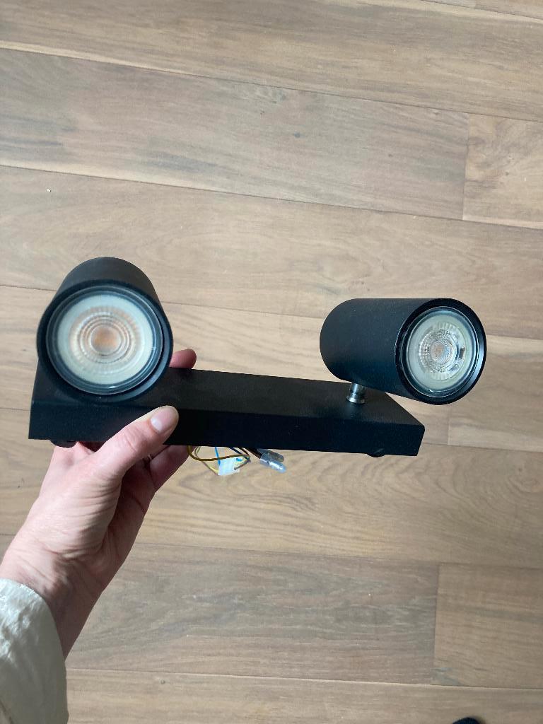 Zwarte 2-lichts opbouwspot Philips met lampje, Ophalen, Zo goed als nieuw, Overige materialen, Modern