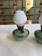 Antiek Engels olielampenset, groen metalen reservoir., Ophalen of Verzenden