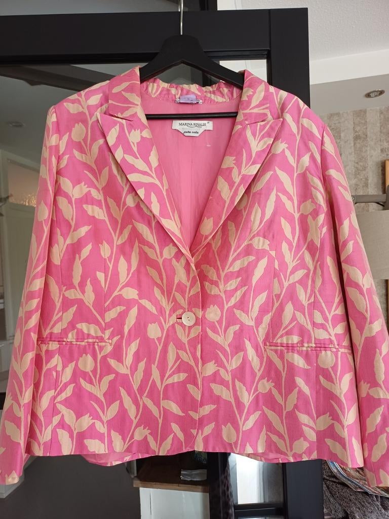 Marina Rinaldi zijden jasje/colbert, Italiaans design, mt 44, Maat 42/44 (L), Ophalen of Verzenden, Jasje, Roze