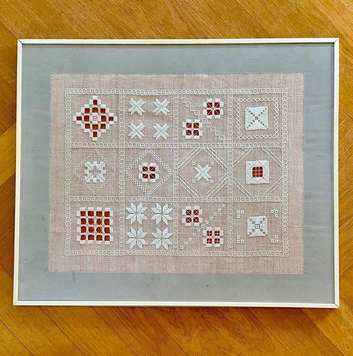 Proeflap naaiwerk, borduurwerk, merklap, Antiek en Kunst, Antiek | Kleden en Textiel, Ophalen of Verzenden